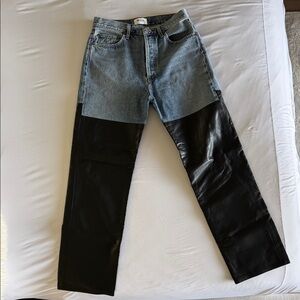 Agolde Two-Tone Denim and Black Leather Panel Straight Jeans